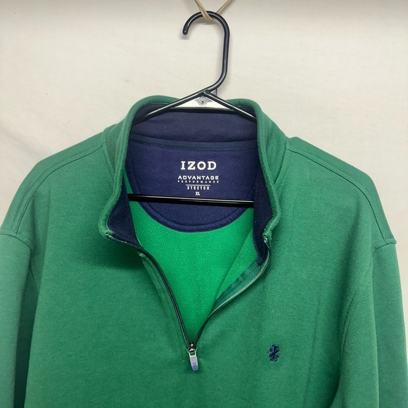IZOD Men’s Advantage‎ Performance Stretch Green & Navy Quarter Zip Sweater XL - Picture 4 of 9